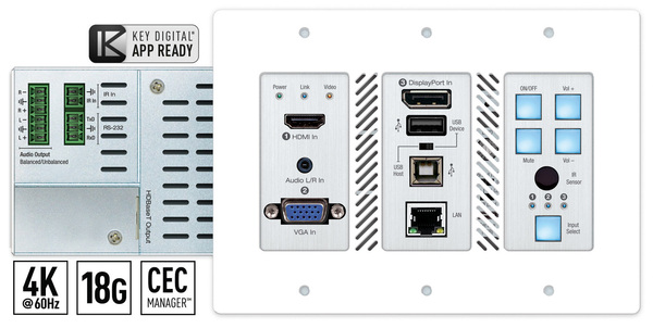 KD-X3X1WUTX KD-X3X1WUTX - 3X1 4K 18G 428 FT (100M) HDBASET TRANSMITTER WALL PLATE WITH AUTO SWITCHING, HDMI